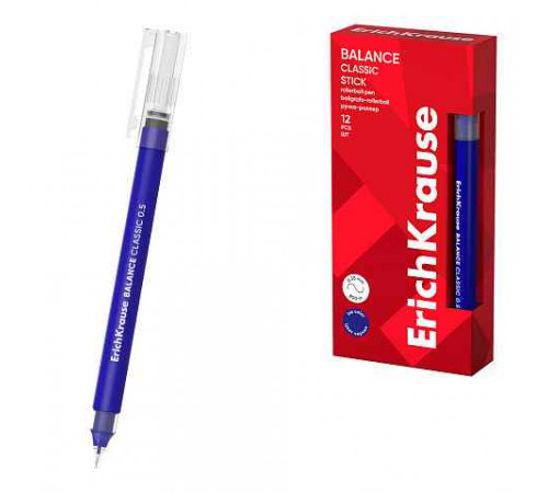 Ручка-роллер ErichKrause Balance Stick Classic 0.5, цвет чернил синий (в коробке по 12 шт.)