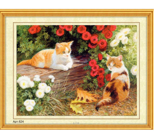 Набор для вышивания бисером (35x45, канва с рис) Рыжие котята в цветах (арт.624) Набор для вышивания бисером (35x45, канва с рис) Рыжие котята в цветах (арт.624)