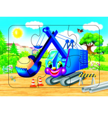 Пазл на планшете. Экскаватор