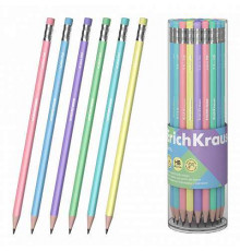 Чернографитный карандаш ErichKrause Pastel, трехгранный , с ластиком, HB (в тубусе по 42 шт.)