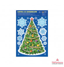 Н-15357 Наклейки А3. Елочка со снежинками. Серебряная металлизация, многоразовые