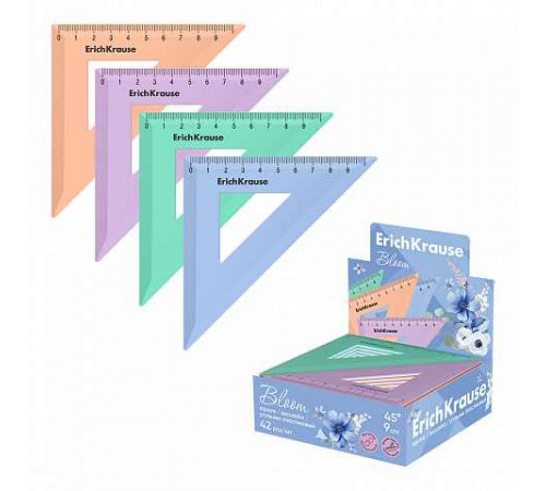 Угольник пластиковый ErichKrause Pastel Bloom, 45°/9см, ассорти (в коробке-дисплее по 42 шт)