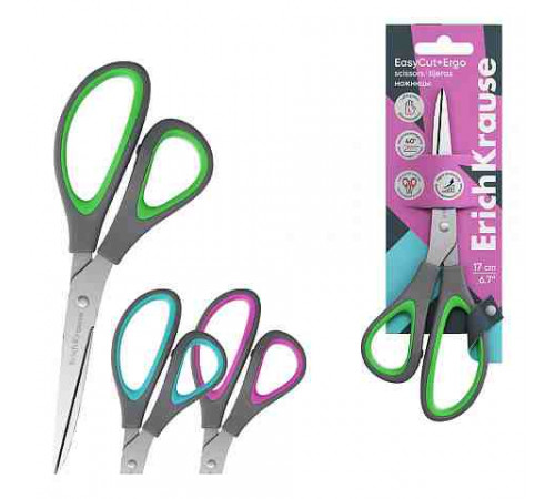 Ножницы для левшей ErichKrause EasyCut+ Ergo, 17 см, ассорти  (в блистере по 1 шт)