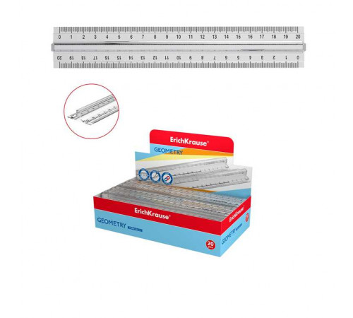 Линейка пластиковая ErichKrause® Clear, с держателем, 20см, прозрачный, в коробке-дисплее 49530
