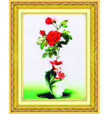 Набор для вышивания лентами (38х48 см) Алая роза в вазе (арт.C-0299)