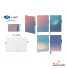 Ежедневник-блокнот: 2 резинки для ручки; цветная градиент обложка /ассорти/, внешняя сторона блока с цветным напылением; блок-клетка 1 офсет (прошитый),  80 листов; 16*10,7 см. МС-7009