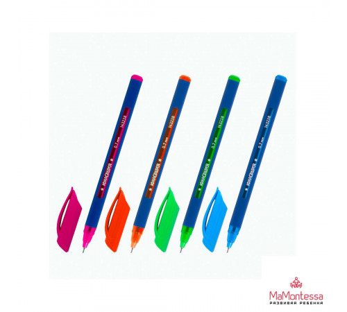 Шариковая ручка: с чернилами на масляной основе; трёхгранный, цветной пластиковый корпус /ассорти/; цвет чернил-синий, толщина пишущего наконечника 0,7 mm. JH-883