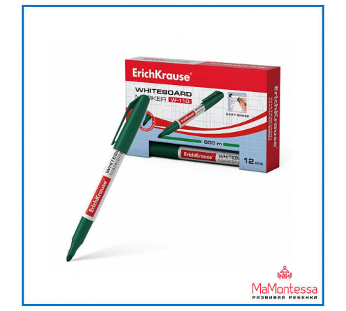 Маркер для досок ErichKrause® W-110, цвет чернил зеленый (в коробке по 12 шт.) 56918