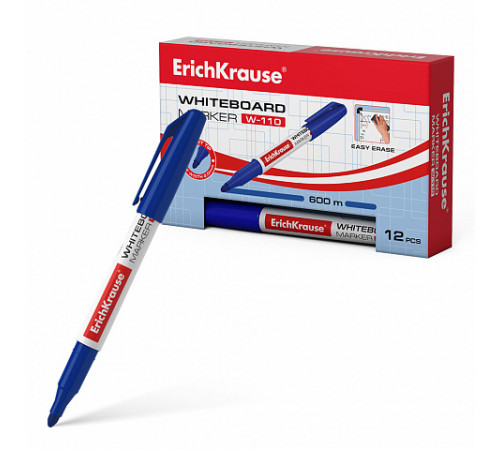 Маркер для досок ErichKrause W-110, цвет чернил синий (в коробке по 12 шт.)56916