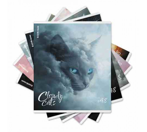 Тетрадь общая ученическая ErichKrause Cloudy Cats, 48 листов, клетка, матовая ламин_MIX-PACK
