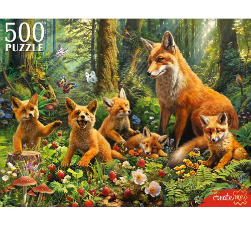 Пр.п.ПАЗЛЫ 500 элементов. СЕМЬЯ ЛИС В ЛЕСУ (арт. Ф500-6631)