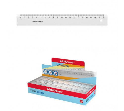 Линейка пластиковая ErichKrause Clear,20см,прозрачный(в коробке-дисплее по 45шт)49499