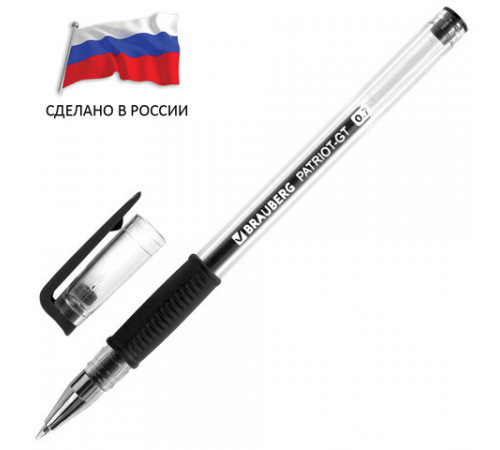 Ручка гелевая РОССИЯ PATRIOT-GT,ЧЕРНАЯ,корп.прозрачный,узел 0,7мм,линия 0,4мм,BRAUBERG,143960