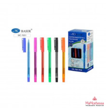 Шариковая ручка с чернилами на масляной основе: тонированный, пластиковый цветной корпус /ассорти/, цветной колпачок, 0,7 mm, цвет чернил-синий.