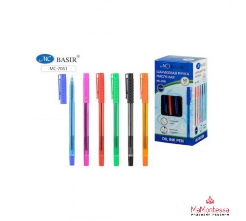 Шариковая ручка с чернилами на масляной основе: тонированный, пластиковый цветной корпус /ассорти/, цветной колпачок, 0,7 mm, цвет чернил-синий.