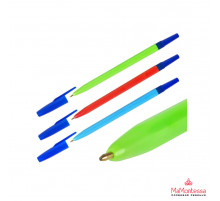 Шариковая ручка с чернилами на масляной основе: цветной шестигранный корпус /ассорти/, синий колпачок резиновый держатель, 1,0 mm, цвет чернил-синий.