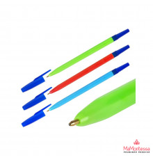 Шариковая ручка с чернилами на масляной основе: цветной шестигранный корпус /ассорти/, синий колпачок резиновый держатель, 1,0 mm, цвет чернил-синий.