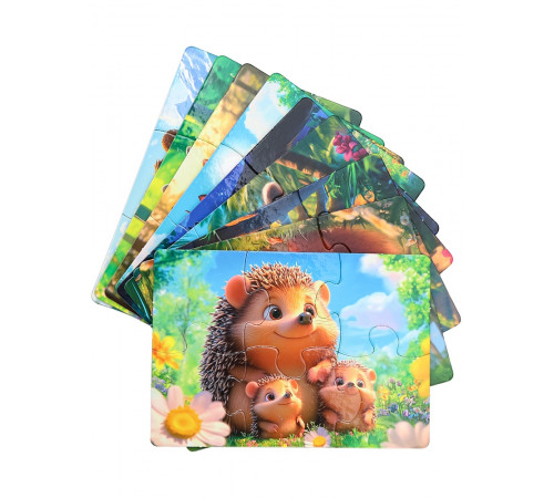 Пр.п.ПАЗЛЫ 9 в 1 (54 детали, поле 15х10,5 см) ЛЕСНЫЕ ЖИВОТНЫЕ (арт. П54-8238)