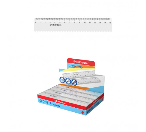 Линейка с волнистым краем пластиковая ErichKrause Clear, 15см, прозрачный (в коробке-дисплее по 44 шт)