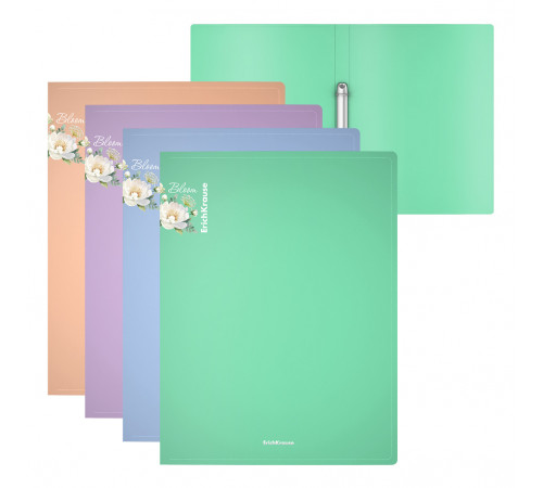 Папка на 2 кольцах пластиковая ErichKrause Matt Pastel Bloom, 24мм, A4, ассорти (в пакете по 4 шт.)