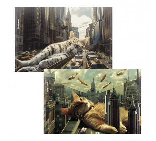 Папка-конверт на кнопке пластиковая ErichKrause Big City Cats, A4, ассорти (в пакете по 12 шт.)