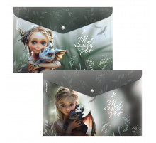 Папка-конверт на кнопке пластиковая ErichKrause Magic Pet, A4, ассорти (в пакете по 12 шт.)