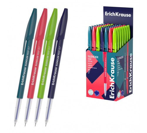 Ручка шариковая ErichKrause Slender Stick Reef  0.7, Super Glide Technology, цвет чернил синий (в коробке по 50 шт.)