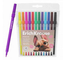 Фломастеры ErichKrause Frenchie, 12 цветов (в футляре с европодвесом 12 шт)