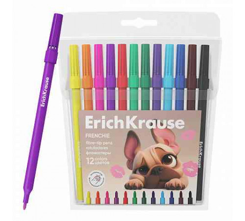 Фломастеры ErichKrause Frenchie, 12 цветов (в футляре с европодвесом 12 шт)
