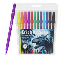 Фломастеры ErichKrause Techno Dino, 12 цветов (в футляре с европодвесом 12 шт)