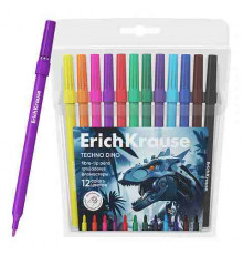 Фломастеры ErichKrause Techno Dino, 12 цветов (в футляре с европодвесом 12 шт)