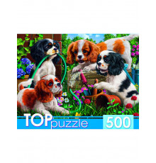 TOPpuzzle. ПАЗЛЫ 500 элементов. ЩЕНКИ СПАНИЕЛЯ В САДУ