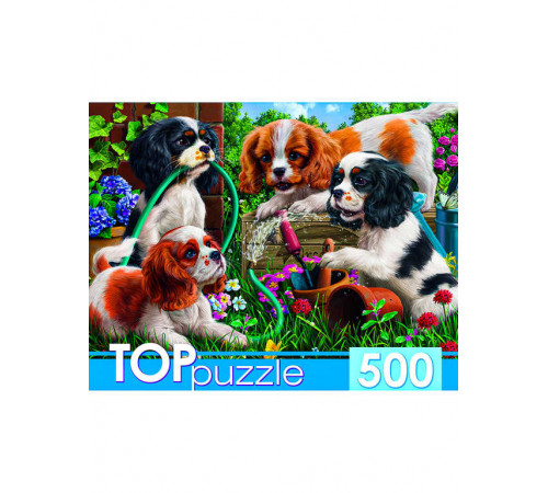 TOPpuzzle. ПАЗЛЫ 500 элементов. ЩЕНКИ СПАНИЕЛЯ В САДУ