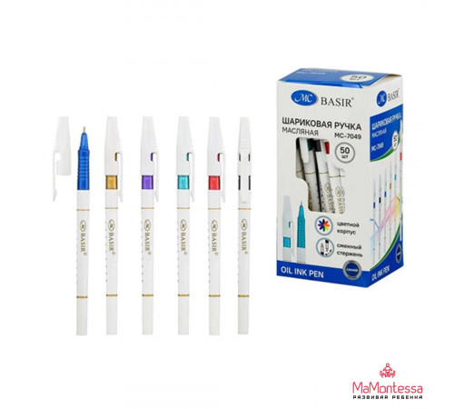 Шариковая ручка с чернилами на масляной основе: цветной пластиковый корпус /цвета пастельные-ассорти/, 0,7 mm, цвет чернил-синий.