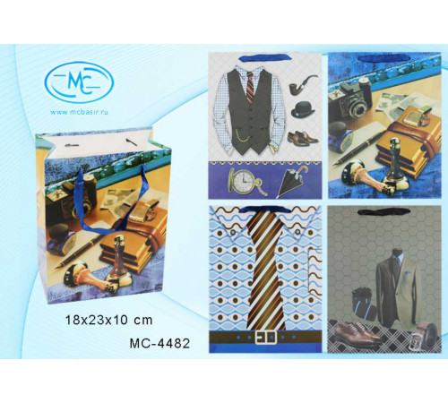 Подарочный пакет Мужская тематика, плотный (210 г.кв.м, цветной с рисунком /ассорти/; размер 18*