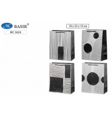 Подарочный пакет: плотный, чёрно-серый с рисунком- МС-5624