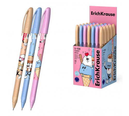 Ручка шариковая ErichKrause U-108 Stick Yummy 1.0, Ultra Glide Technology, цвет чернил синий (в коробке по 50 шт.)