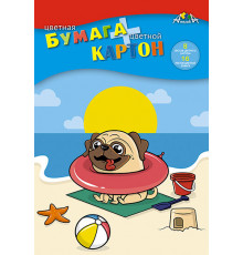 Цветной картон А4 8л,8цв. + цветная бумага А4 16л, 8цв., 