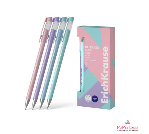 Ручка шариковая ErichKrause ULTRA-20 Stick Pastel 0.7, Super Glide Technology, цвет чернил синий (в коробке по 12 шт.)61030