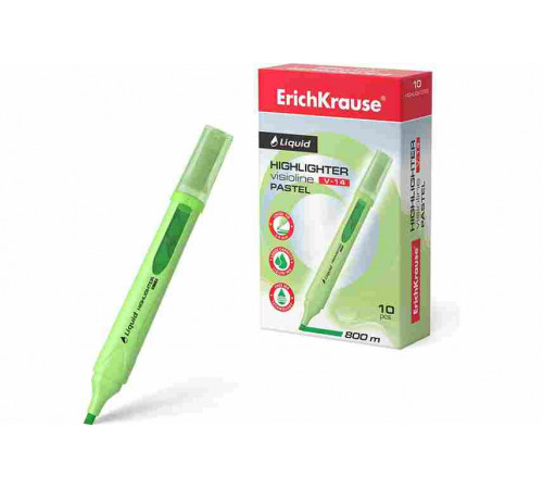 Текстмаркер ErichKrause Liquid Visioline V-14 Pastel, цвет чернил зеленый (в коробке по 10 шт.)56024