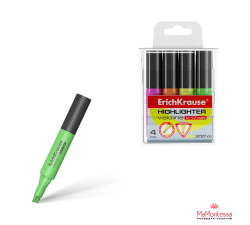 Текстмаркер ErichKrause Visioline V-17 Mini Neon, цвет чернил желтый (в коробке-дисплее по 24 шт.)56695