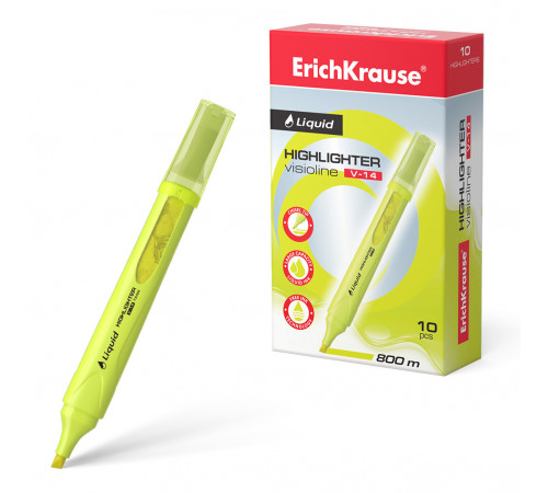 Текстмаркер ErichKrause® Liquid Visioline V-14 Neon, цвет чернил желтый (в коробке по 10 шт.)