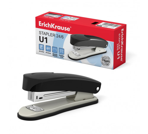 Степлер №24/6 ErichKrause U1 Classic до 30 листов, черный (в коробке по 1 шт.)