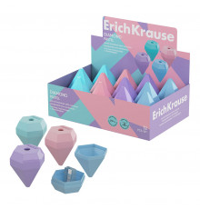 Точилка пластиковая ErichKrause Diamond, Pastel, с контейнером, ассорти (в коробке-дисплее по 12 шт)