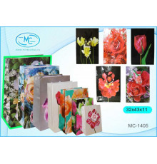 Подарочный пакет: бумажный, рисунок-цветы /ассорти/, 32*44*11 см. МС-1405
