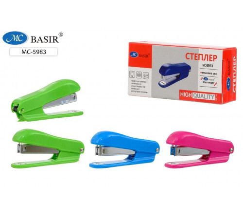 Степлер № 10: пластиковый корпус /цвета в ассортименте/, 9,5*2,0*3,0 см, скобы 10, в картонной упаковке. МС-5983