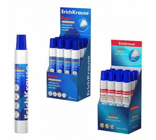 Клей ПВА ErichKrause Extra, 50мл (в дисплее по 12 шт.)