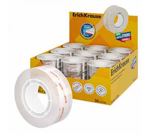Клейкая лента ErichKrause Crystal, повыш. прозрачности, 18ммх33м (в дисплее по 36 шт.)