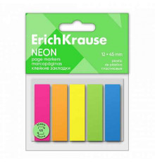 Клейкие закладки пластиковые ErichKrause Neon, 12х45 мм, 125 листов, 5 цветов