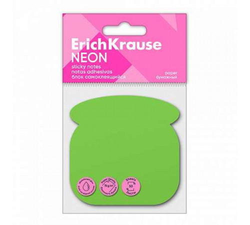 Блок самоклеящийся бумажный ErichKrause Phone Neon, 50 листов, зеленый